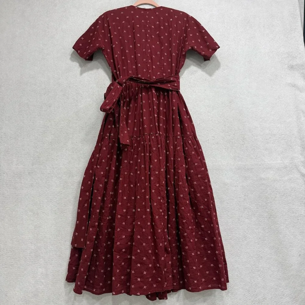Caron Callahan Dress Womens Small Red Embroidered Wrap Short Sleeve Maxi Boho - Picture 6 of 7